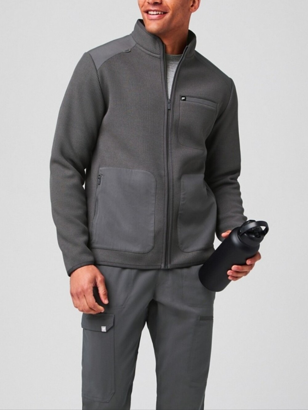 Fabletics Ace Knit Men's Charcoal Pewter Scrub Jacket Onyx